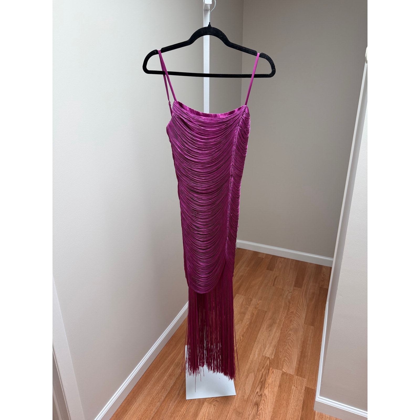 Saylor Magenta Fringe Satin Maxi Dress — image 5 of 7